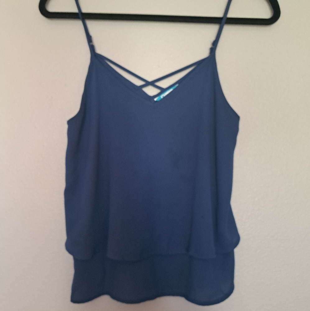 Women's L'AMOUR deep  blue camisole top with criss cross back. Size M.